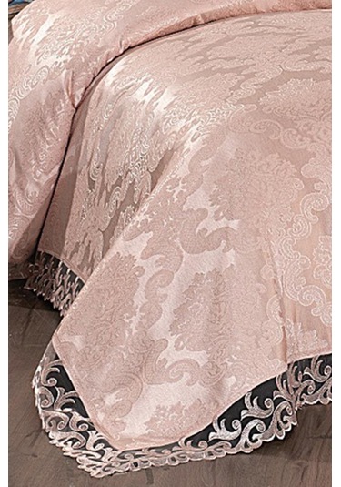 Fransız Dantelli Belinda Yatak Örtüsü Pudra Pudra