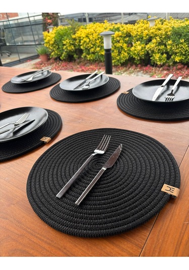 6 Lı Yuvarlak Supla Takımı Kolay Temizlenebilir, Modern Sofralar İçin Siyah