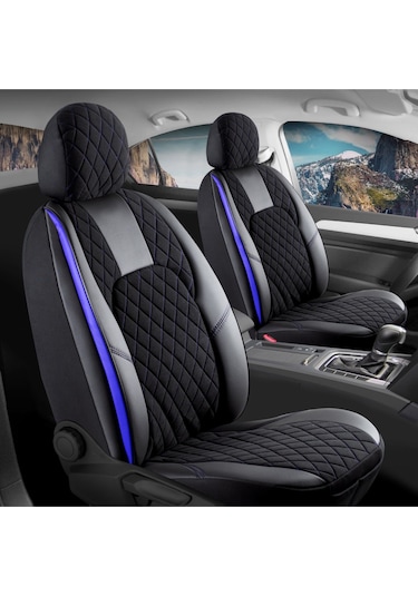 Fiat Egea Sedan Lüx Yarı Deri Oto Koltuk Kılıfı Ön Arka Takım Chester Siyah Mavi