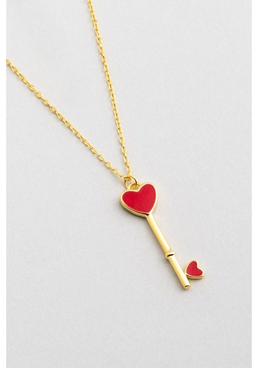 So Chic  Kalp Anahtarı 18 Ayar Sarı Altın Kaplama 45 Cm Gümüş Kolye