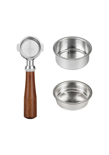 Leezsing 51mm Dipsiz Portafilter Kahve Dipsiz Delonghi Espresso Makinesi Ec680 Ve Ec685 Gül Ağacı Sapı İle Uyumlu Filtre Sepeti Dahil