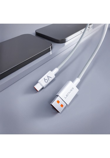 Lenyes Lc518 Usb-a To Type-c 6a Örgü Tasarımlı Hızlı Şarj Özellikli Data Ve Şarj Kablosu 66w 1m Gri Gri