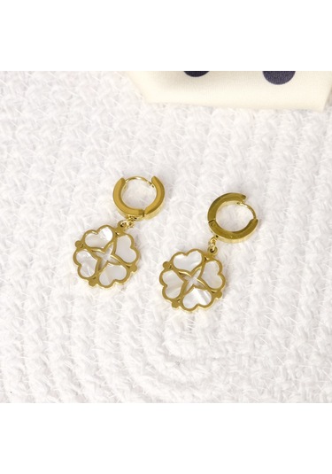 Lekka Design Sedefli Dörtlü Kalp Kararmaz Çelik Çiçek Kadın Küpe Çelik