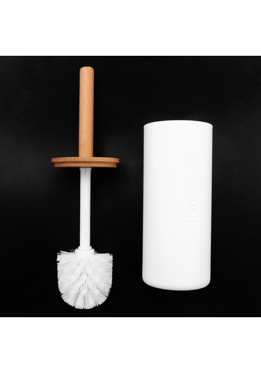 Bambu Zemin Ayaklı Tuvalet Fırçası Seti Taban Banyo Tuvalet Fırçası Beyaz