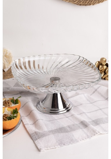 Gümüş Ayaklı Kare Cam Sunumluk Kase, Sarma, Dolma, Salata, Meyve, Ve Pasta Sunum Stantı, Çeyizlik Gümüş