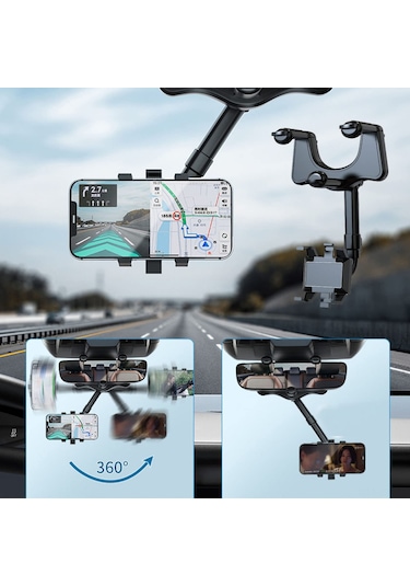 Singree 360 Dönebilen Ve Ayarlanabilen Evrensel Araç Aynası Telefon Tutucu - Tüm Akıllı Telefonlar İçin Siyah