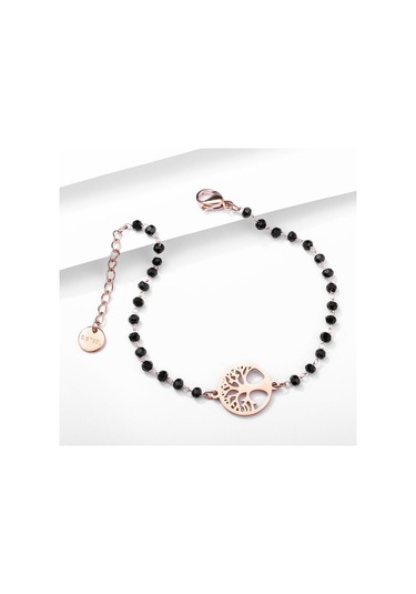 Gümüş Paslanmaz Çelik Hayat Ağacı Charm Bilezik Kadınlar Için Siyah Kristal Boncuk Zincirler Bilezik Kızın Parti Moda Kadın Takı