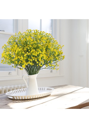 Hangfox Sarı Pu Plastik Yapay Gül 12 Adet - 53cm Boy, 90 Küçük Çiçek, Eğilebilir Gövde, Vazo Hariç