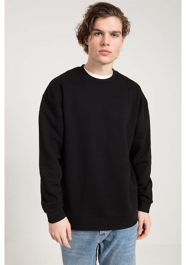 Jahr Marc Asit Yıkamalı Siyah Oversize Erkek Sweatshirt Siyah