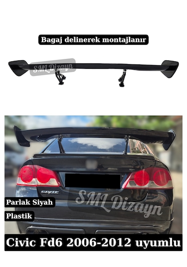 Honda Civic Fd6 Yüksek Spoiler Gt Spoyler Kanat Parlak Siyah