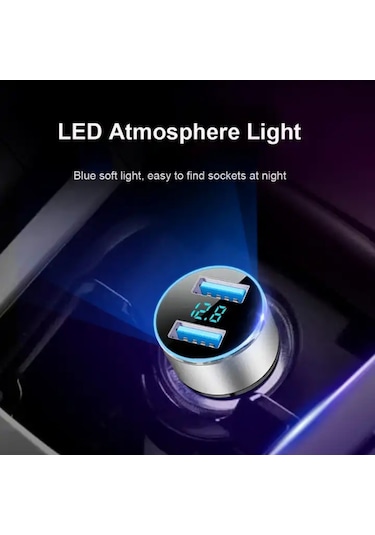 3.1a Çift Hızlı Şarj Cihazı Çakmak 2 Portlu Usb Araç Soketi Po Mavi-çin