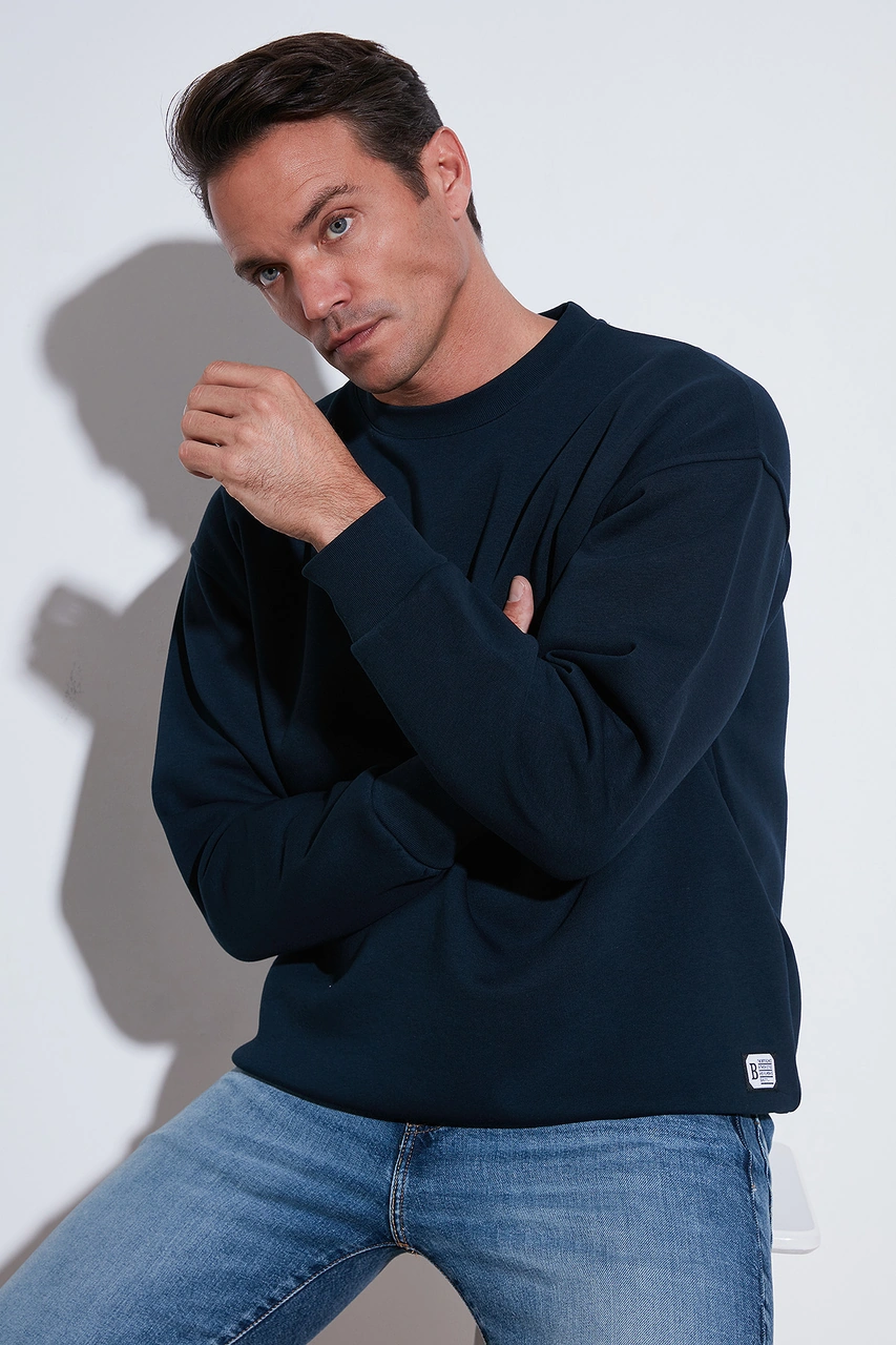 Buratti Regular Fit Bisiklet Yaka Şardonlu 2'Li Paket Erkek Sweat 5905255S2 Açık Gri-Koyu Lacivert