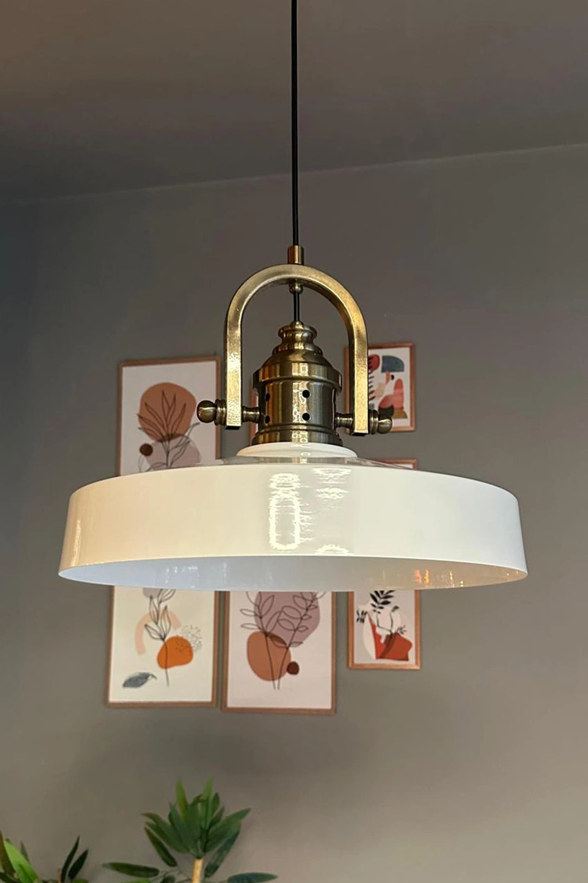 Açe Beyaz Tekli Delikli Eskitme Başlık Avize Retro Sarkıt Ofis Showroom Salon Mutfak Avizeleri Beyaz