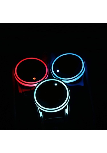 Geeksen Araç İçin 2'li Usb Şarjlı 7 Renkli Led Işık, Cam Tutucu Atmosfer Aydınlatması Ve Kaymazsız Döşeme