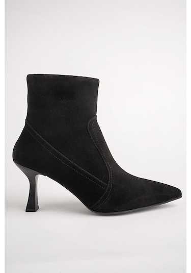 Muggo Natalie Garantili Hakiki Deri Sivri Burun Fermuarlı İnce Topuklu Kadın Bot 001
