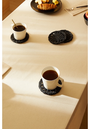 Ocean Home Textile 4'lü Siyah Renk Motifli Rafya Bardak Altlığı Ø 11 cm