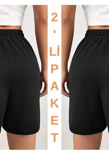 2'li Paket Siyah Kısa Renkli Dragon Şort - Penye Baskılı Kordonlu Siyah 2