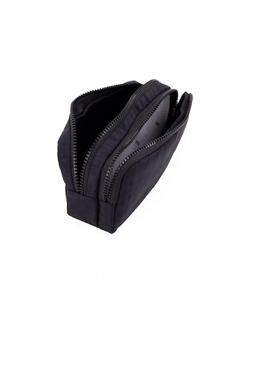 01105 Krinkıl Kumaş Yıkanabilir Çift Bölmeli Gözlü Kalemlik Kalem Kutusu - Siyah