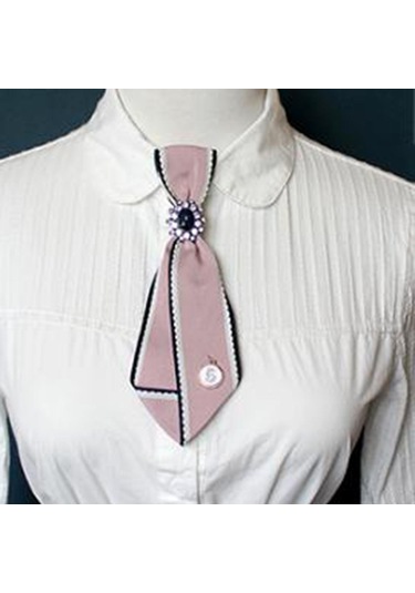 Magideal Suntek Kadın Boyun Kravatı İpeksi Retro Tarzı Beyaz-pembe Beyaz - Pembe
