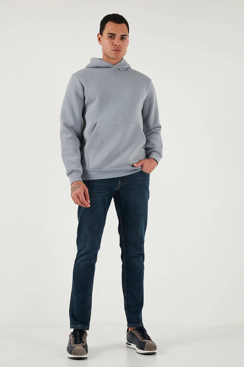 Buratti Regular Fit Kapüşonlu Kanguru Cepli Içi Tüylü Yumuşak Şardonlu Erkek Sweat 5905281 Açık Gri