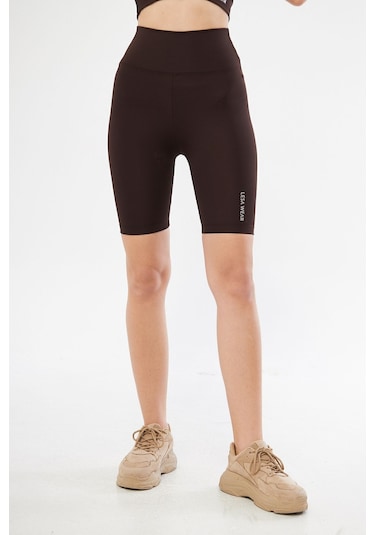 Lesa Wear Yüksek Bel Likralı Toparlayıcı Kısa Şort Tayt Kahverengi