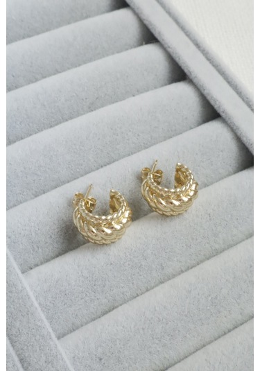 Kadın Küpe Kararmaz 14k Renk Vip Seri Burgu Örgü Yarım Halka Küpe Altın