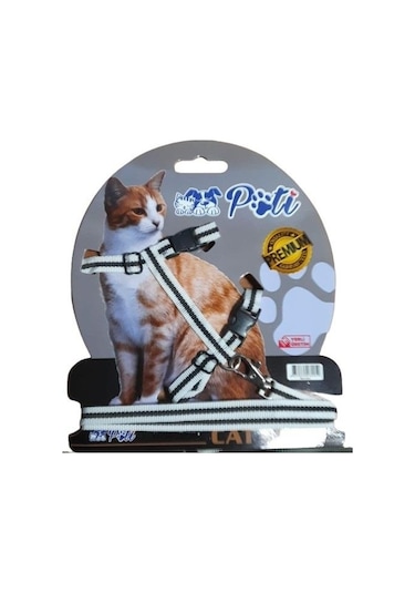 Pati Yavru Köpek ve Kedi Gezdirme Takım Tasması Ayarlanabilir Beyaz - Siyah