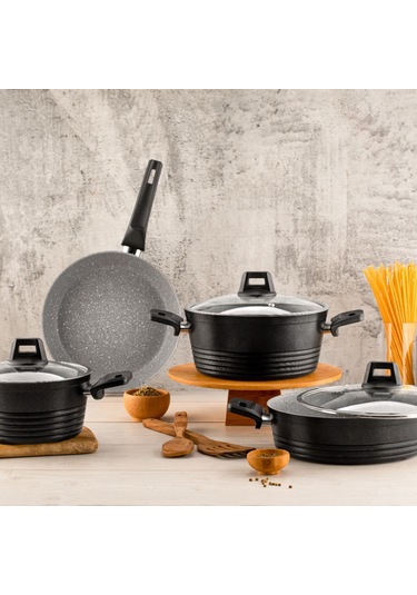 Özlife Fulya 7 Parça Granit Set Siyah