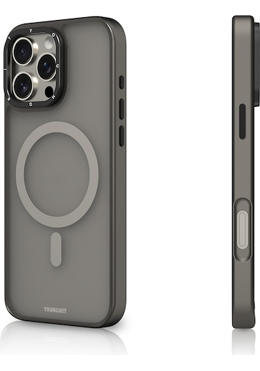 İphone Uyumlu 16 Pro Kılıf Magsafe Uyumlu Cam Arka Yüzey Tpu Youngkit Gemstone Serisi Kapak Gri