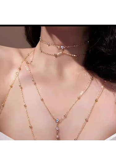 Willowhaven 2 Adet Altın Renk Kristal Yuvarlak Boncuk Kolye Ve Vücut Zinciri Seti