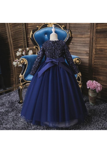 Mashotrend Lacivert Zara Payetli Çocuk Abiye - Kız Çocuk Elbise Lacivert