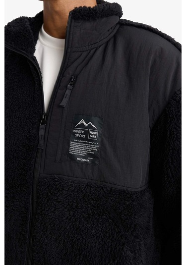 Defacto Defactofit Boxy Fit Dik Yaka İçi Yumuşak Tüylü Pelüş Hırka F3812ax25wnbk81 Siyah-bk81