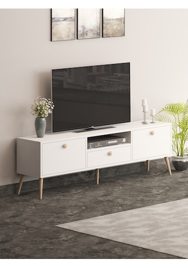 Beyza Ahşap Ayaklı 180 Cm Beyaz Tv Sehbası