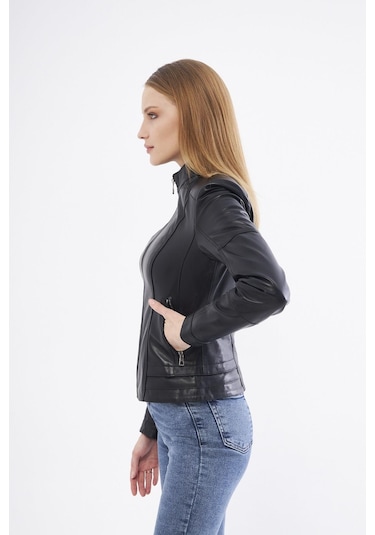 Derinss Dka2325 Hakiki Deri Kadın Siyah Mont 001
