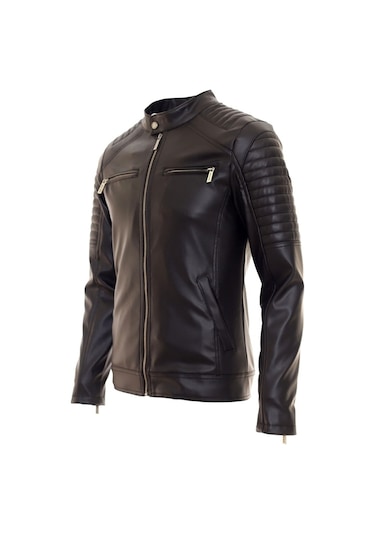Oliggopol Erkek Siyah İç Cepli Slim Fit Spor Deri Ceket Cm Siyah