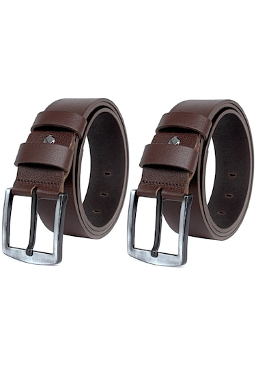 Kahverengi 2'li %100 Manda Derisi Erkek Kot Kemeri 4,5cm Kahverengi