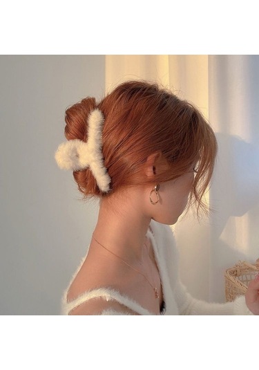 Beyaz Peluş Mandal Toka Çok Renkli