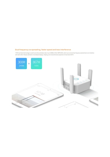 Teltree İngiliz Standardı 1200m Çift Frekanslı 2.4ghz & 5.8ghz Kablosuz Ağ Repeateri - 4 Antenli Sinyal Güçlendirici