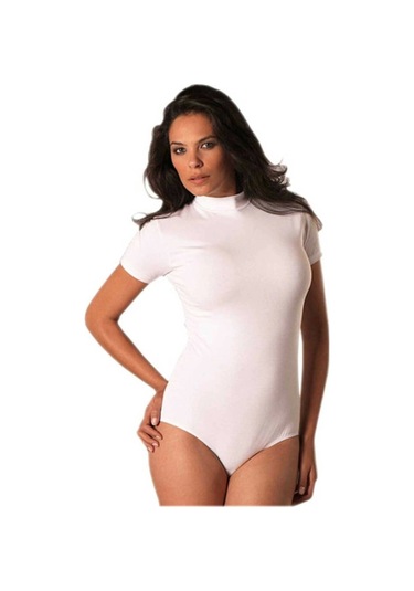 Balıkçı Yaka Kısa Kollu Body 4056 Beyaz