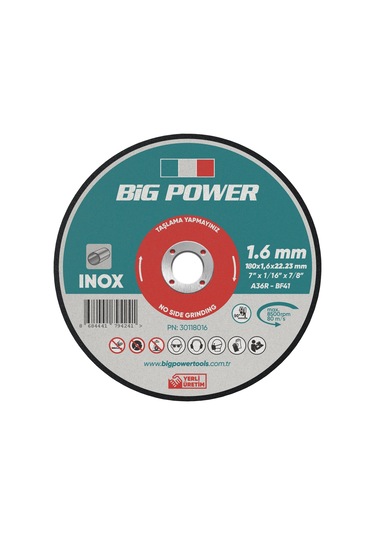 Big Power 180 1.6 22.23 Inox Kesme Taşı 5 Adet