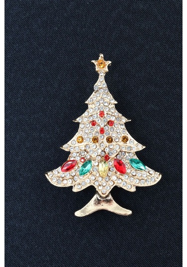 Zirkon Taşlı Cam Ağacı Broş. Gold Çam Ağaçlı Yaka İğnesi Broş. Kadın Erkek Broş. Çam Ağacı Broş Çok Renkli