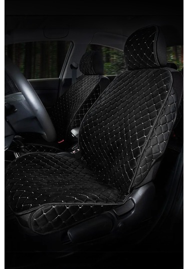 Tay Tüyü Terletmez Kumaş Oto Koltuk Kılıfı 2 Ön Koltuk Seti - Siyah-beyaz