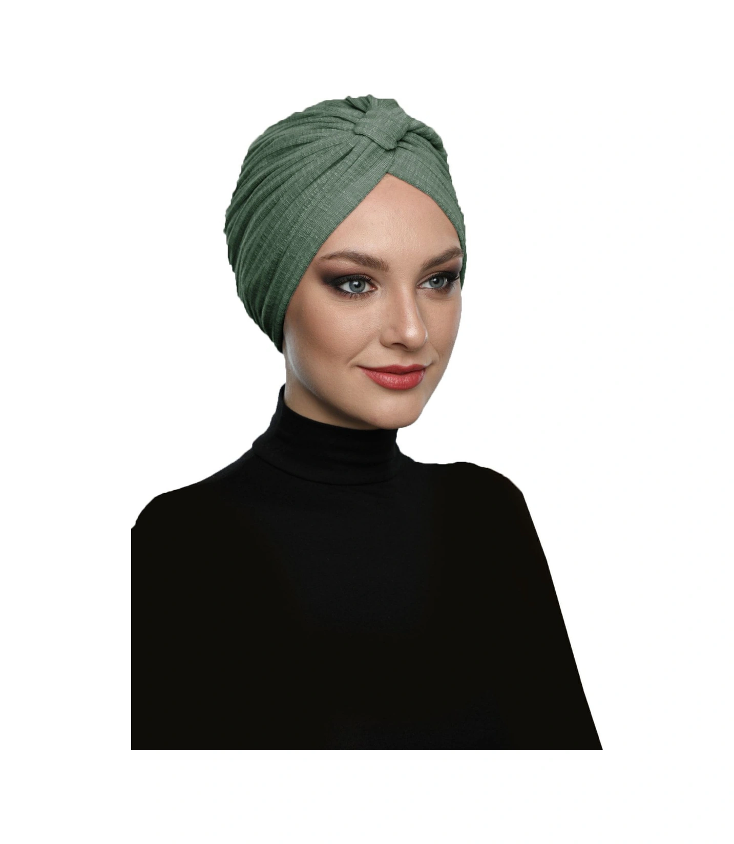 Pamuklu Bantlı Çapraz Astarlı Çam Yeşili Hazır Türban Tesettür Havuz Bonesi Çam Yeşili