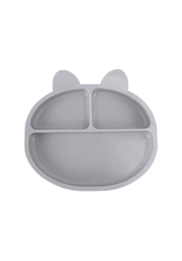 Silicolife 3 Gözlü Silikon Mama Tabağı, Vakum Tabanlı Bebek Porsiyon Tabak - 2 Mama Kaşığı Hediyeli Gri