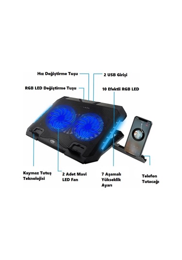 S900 Ayarlanabilir RGB Işıklı Laptop Soğutucu 2 Fanlı Notebook Bilgisayar Standı