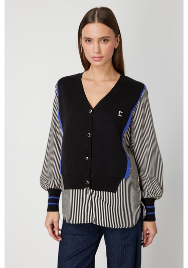 On Kadın Mix Kumaş Gömlekli Bluz 66374 Siyah Siyah