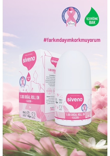 Siveno %100 Doğal Roll On Kadın Deodorant Ter Kokusu Önleyici Bitkisel Leke Bırakmayan Vegan 50 ML