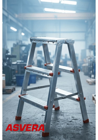 Asvera 3+3 Çift Çıkışlı A Tipi Katlanabilir Profil Merdiven - Çift Taraflı Galvanizli Merdiven
