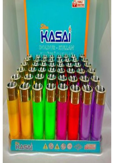 Kasai Slim Renkli Taşlı Çakmak 48 Li Paket Silindir Model Çok Renkli