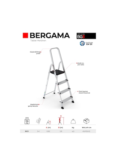 Çağsan BG3 3+1 Basamaklı Bergama Tablalı Merdiven